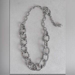 Brighton Pebble Chain Necklace Oval Textured Pave Crystal Links - Retired